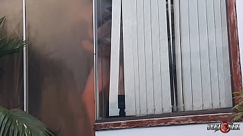 Cuckold neighbor records his wife fucking